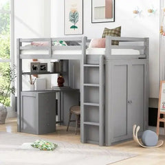 Bellemave® Twin Size Loft Bed with Drawers,Desk and Wardrobe - Bellemave