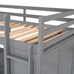 Bellemave® Twin Size Loft Bed with Drawers,Desk and Wardrobe - Bellemave