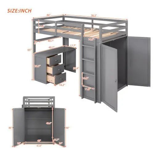 Bellemave® Twin Size Loft Bed with Drawers,Desk and Wardrobe - Bellemave