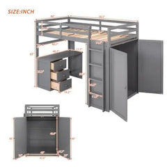 Bellemave® Twin Size Loft Bed with Drawers,Desk and Wardrobe - Bellemave
