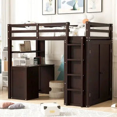 Bellemave® Twin Size Loft Bed with Drawers,Desk and Wardrobe - Bellemave