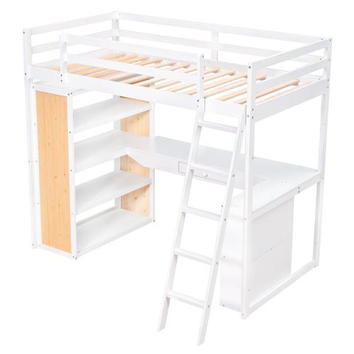 Bellemave Twin Size Loft Bed with Ladder, Shelves and Desk - Bellemave