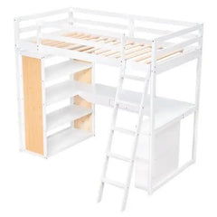 Bellemave® Twin Size Loft Bed with Ladder, Shelves and Desk - Bellemave