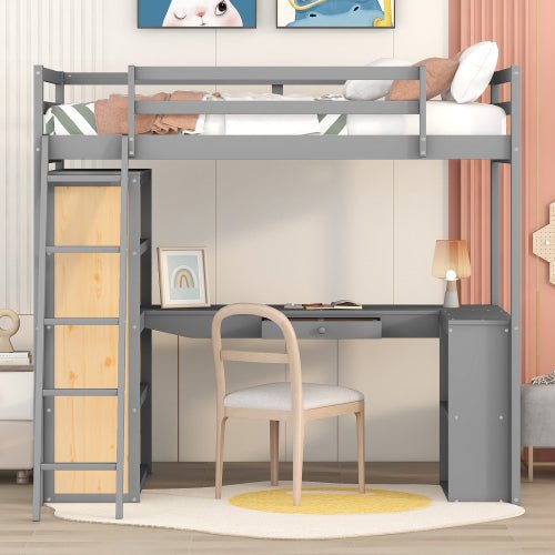 Bellemave Twin Size Loft Bed with Ladder, Shelves and Desk - Bellemave