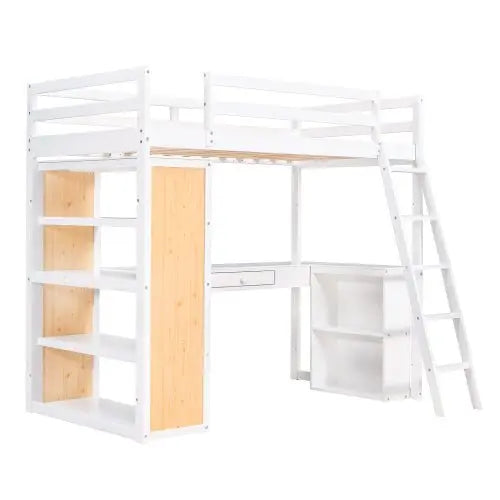 Bellemave Twin Size Loft Bed with Ladder, Shelves and Desk - Bellemave