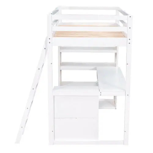 Bellemave Twin Size Loft Bed with Ladder, Shelves and Desk - Bellemave