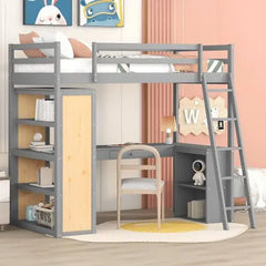 Bellemave Twin Size Loft Bed with Ladder, Shelves and Desk - Bellemave