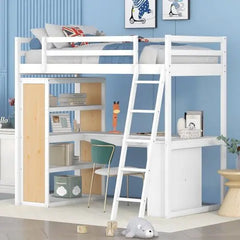 Bellemave Twin Size Loft Bed with Ladder, Shelves and Desk - Bellemave