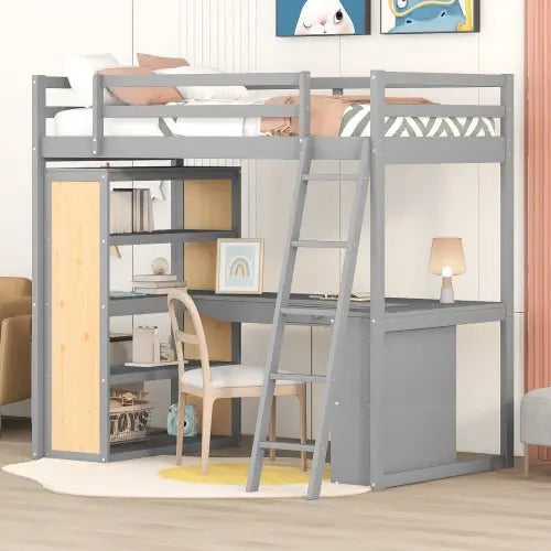 Bellemave Twin Size Loft Bed with Ladder, Shelves and Desk - Bellemave