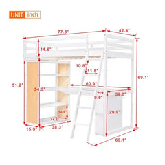 Bellemave Twin Size Loft Bed with Ladder, Shelves and Desk - Bellemave