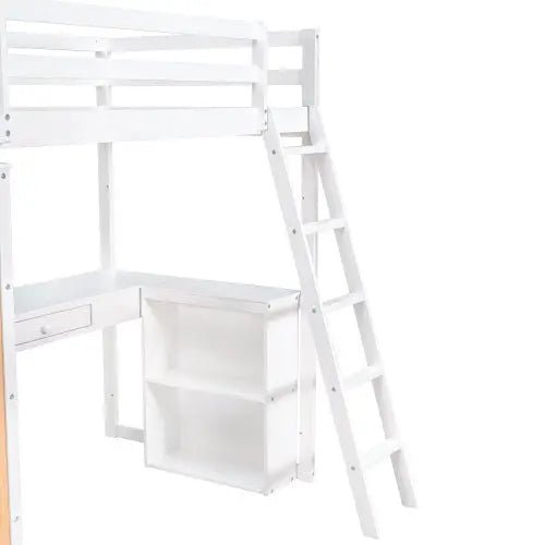 Bellemave® Twin Size Loft Bed with Ladder, Shelves and Desk - Bellemave