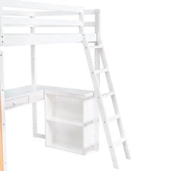 Bellemave® Twin Size Loft Bed with Ladder, Shelves and Desk - Bellemave