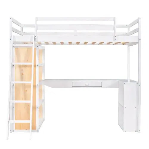 Bellemave Twin Size Loft Bed with Ladder, Shelves and Desk - Bellemave