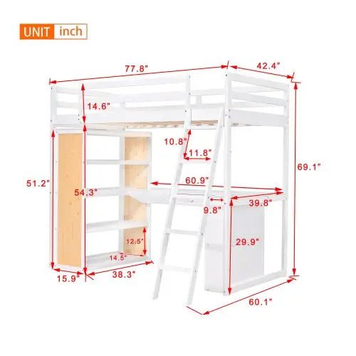 Bellemave® Twin Size Loft Bed with Ladder, Shelves and Desk - Bellemave