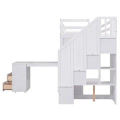 Bellemave Twin Size Loft Bed with Pullable Desk and Storage Shelves,Staircase and Blackboard - Bellemave