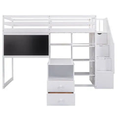 Bellemave Twin Size Loft Bed with Pullable Desk and Storage Shelves,Staircase and Blackboard - Bellemave