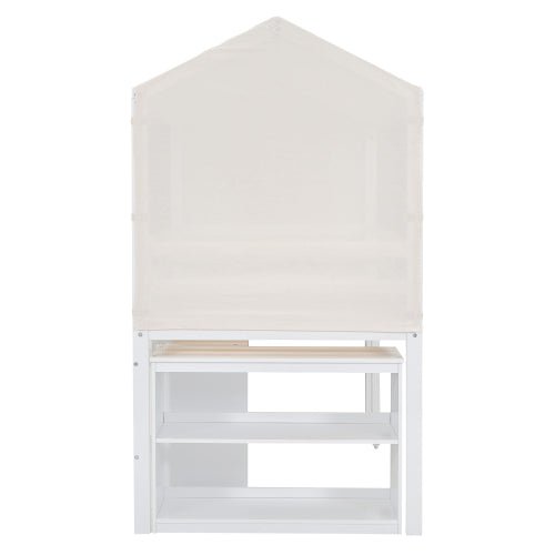 Bellemave Twin Size Loft Bed with Rolling Cabinet, Shelf and Tent - Bellemave