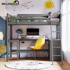 Bellemave® Twin Size Loft Bed with Shelves and Desk - Bellemave
