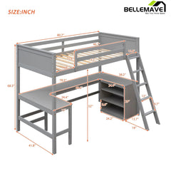 Bellemave® Twin Size Loft Bed with Shelves and Desk - Bellemave
