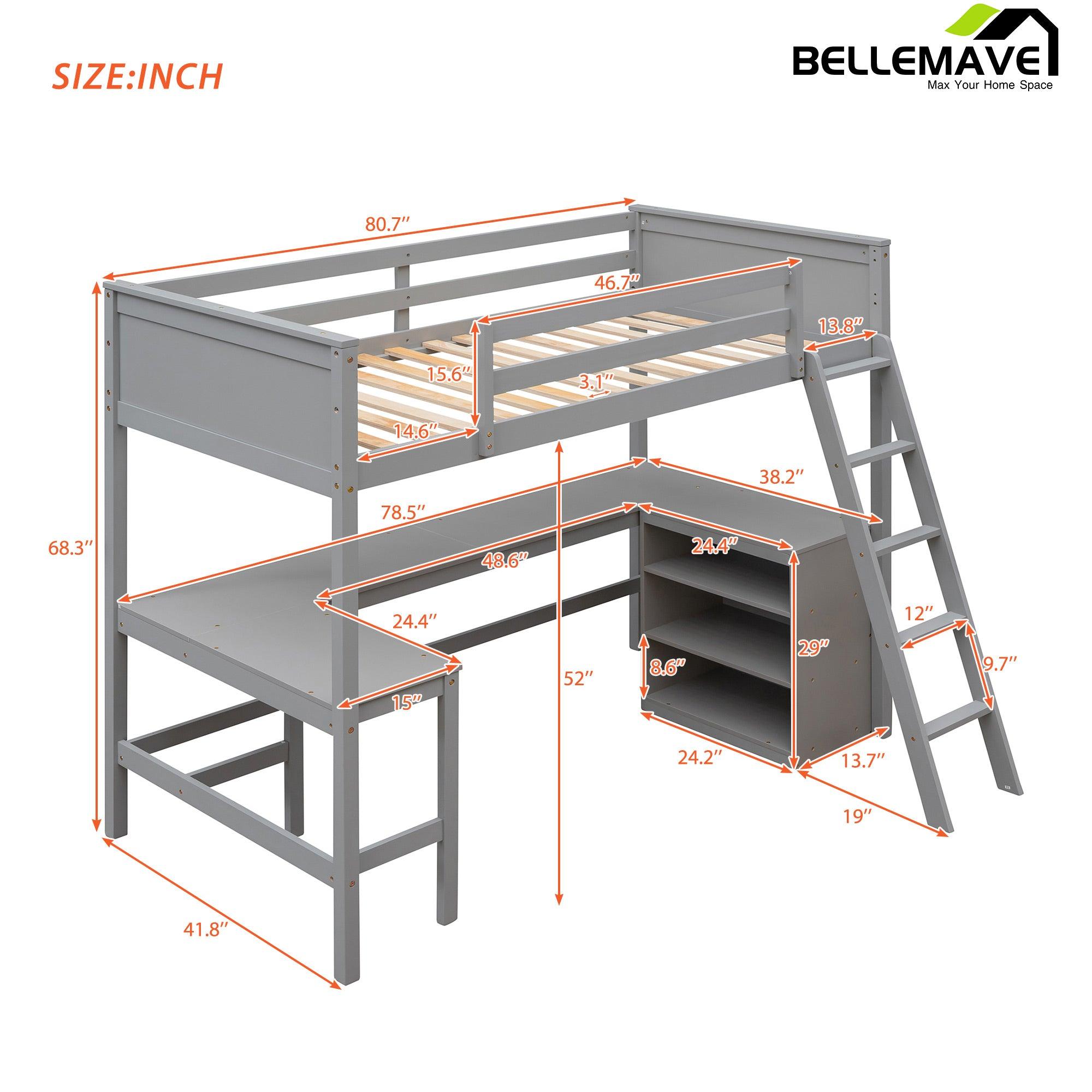 Bellemave Twin size Loft Bed with Shelves and Desk - Bellemave