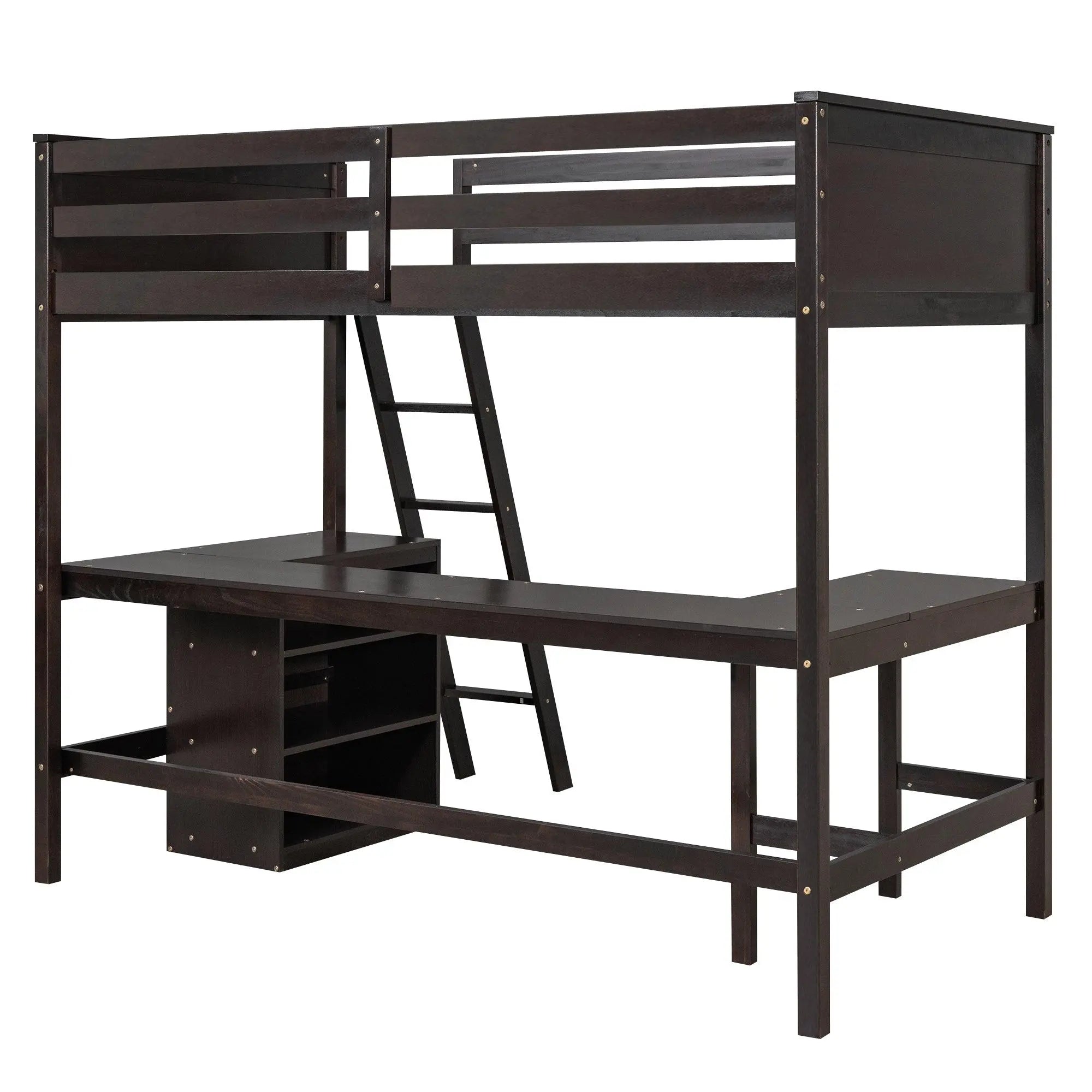 Bellemave® Twin Size Loft Bed with Shelves and Desk - Bellemave