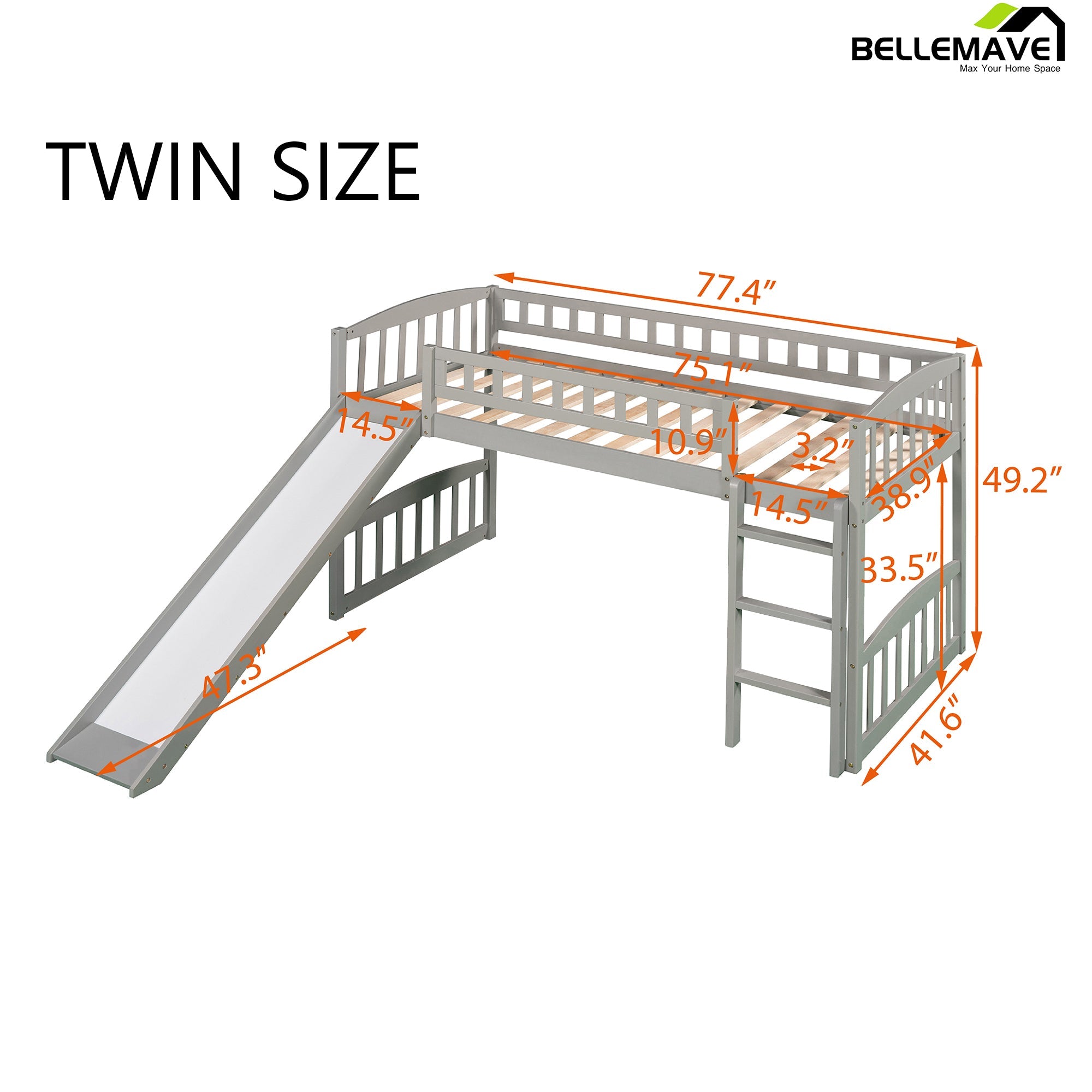 Bellemave Twin Size Loft Bed with Slide and Ladder - Bellemave