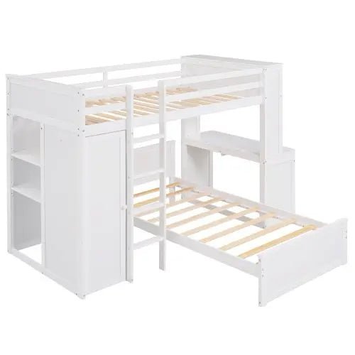 Bellemave® Twin Size Loft Bed with Stand - Alone Bed,Shelves,Deskand Wardrobe - Bellemave
