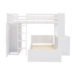 Bellemave® Twin Size Loft Bed with Stand - Alone Bed,Shelves,Deskand Wardrobe - Bellemave