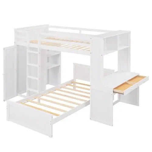 Bellemave® Twin Size Loft Bed with Stand - Alone Bed,Shelves,Deskand Wardrobe - Bellemave