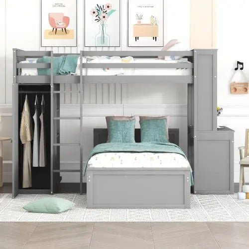 Bellemave® Twin Size Loft Bed with Stand - Alone Bed,Shelves,Deskand Wardrobe - Bellemave