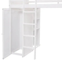 Bellemave® Twin Size Loft Bed with Stand - Alone Bed,Shelves,Deskand Wardrobe - Bellemave