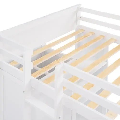 Bellemave® Twin Size Loft Bed with Stand - Alone Bed,Shelves,Deskand Wardrobe - Bellemave