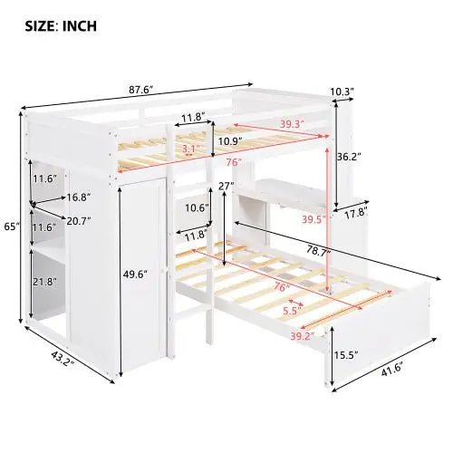 Bellemave® Twin Size Loft Bed with Stand - Alone Bed,Shelves,Deskand Wardrobe - Bellemave