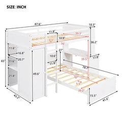 Bellemave® Twin Size Loft Bed with Stand - Alone Bed,Shelves,Deskand Wardrobe - Bellemave