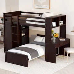 Bellemave® Twin Size Loft Bed with Stand - Alone Bed,Shelves,Deskand Wardrobe - Bellemave