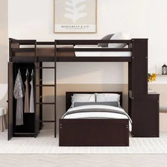 Bellemave® Twin Size Loft Bed with Stand - Alone Bed,Shelves,Deskand Wardrobe - Bellemave