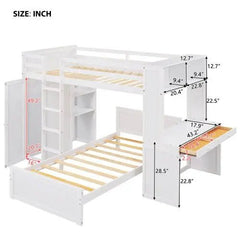 Bellemave® Twin Size Loft Bed with Stand - Alone Bed,Shelves,Deskand Wardrobe - Bellemave