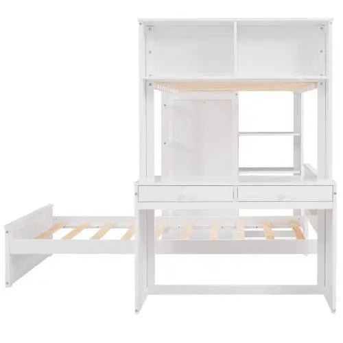 Bellemave® Twin Size Loft Bed with Stand - Alone Bed,Shelves,Deskand Wardrobe - Bellemave