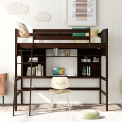 Bellemave® Twin Size Loft Bed with Storage Shelves, Desk and Ladder - Bellemave