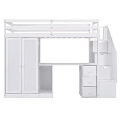 Bellemave Twin Size Loft Bed with Wardrobe and Staircase, Desk and Storage Drawers and Cabinet in 1 - Bellemave