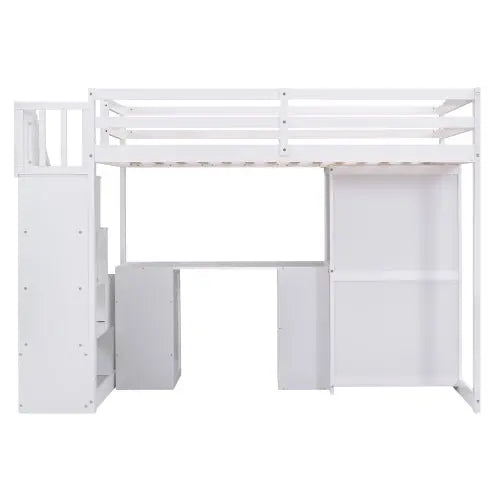 Bellemave Twin Size Loft Bed with Wardrobe and Staircase, Desk and Storage Drawers and Cabinet in 1 - Bellemave