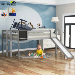 Bellemave Twin size Loft Bed Wood Bed with Slide, Stair and Chalkboard - Bellemave
