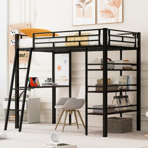Bellemave Twin Size Loft Metal Bed with 3 Layers of Shelves and Desk - Bellemave