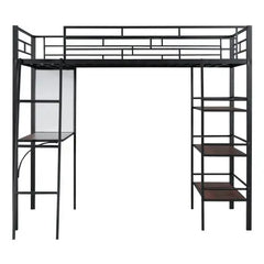 Bellemave Twin Size Loft Metal Bed with 3 Layers of Shelves and Desk - Bellemave