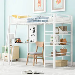 Bellemave Twin Size Loft Metal Bed with 3 Layers of Shelves and Desk - Bellemave