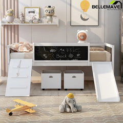 Bellemave® Twin Size Low Loft Bed with 2 Storage Boxes - Bellemave