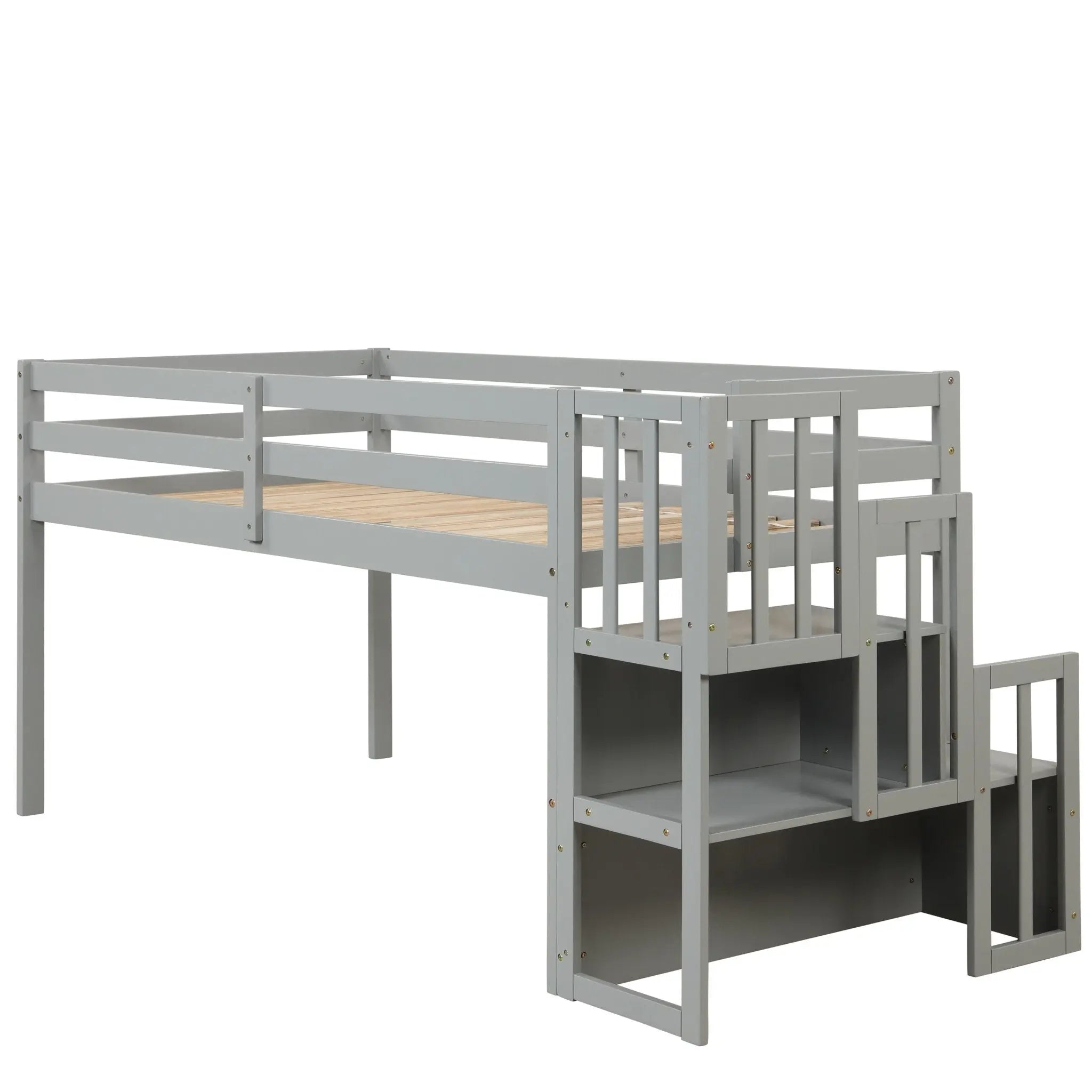 Bellemave® Twin Size Low Loft Bed with Staircase - Bellemave