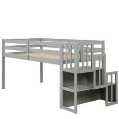 Bellemave® Twin Size Low Loft Bed with Staircase - Bellemave