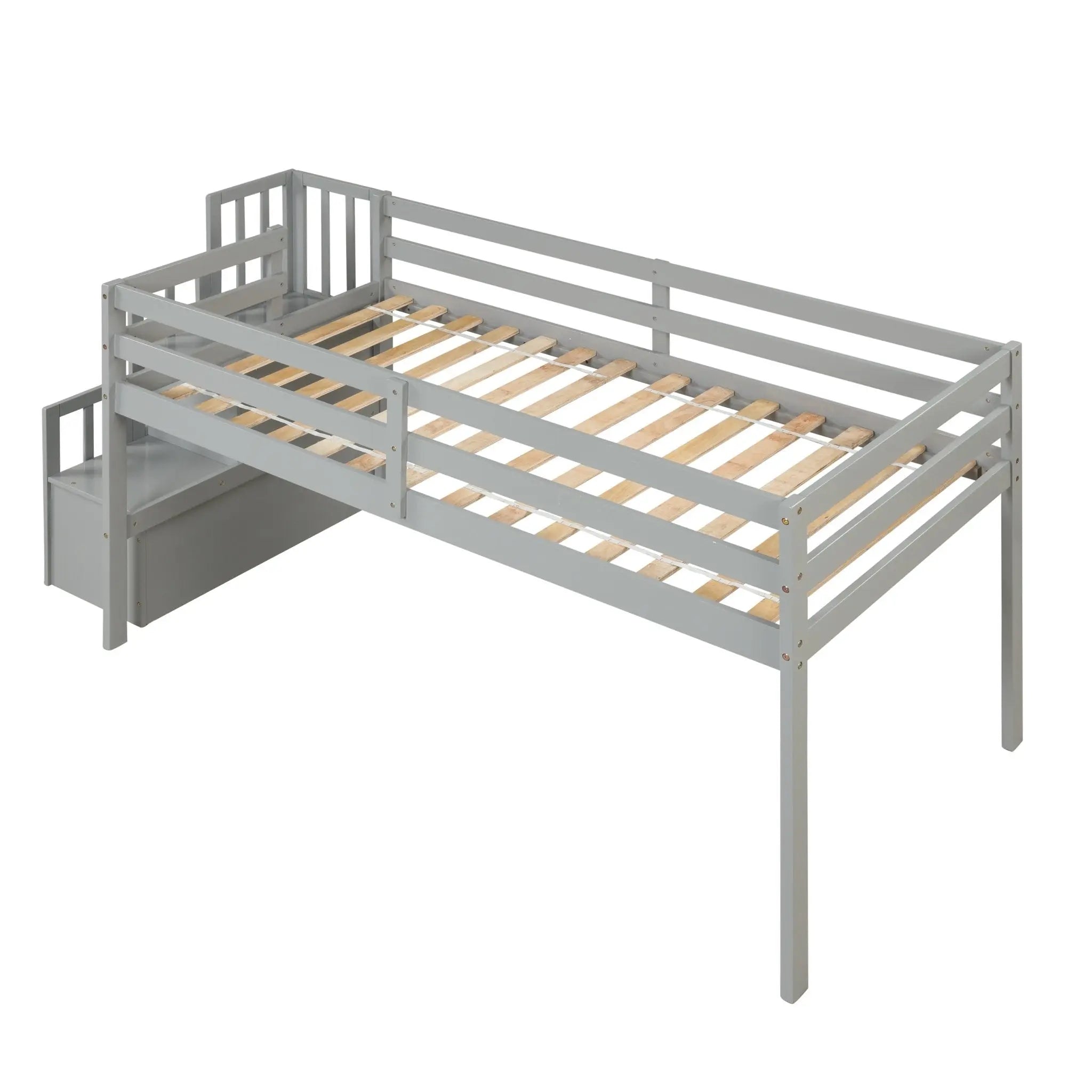 Bellemave® Twin Size Low Loft Bed with Staircase - Bellemave