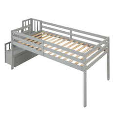 Bellemave® Twin Size Low Loft Bed with Staircase - Bellemave